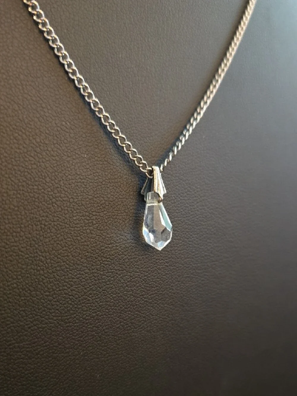 Silver Tone Necklace with Clear Crystal Pendant